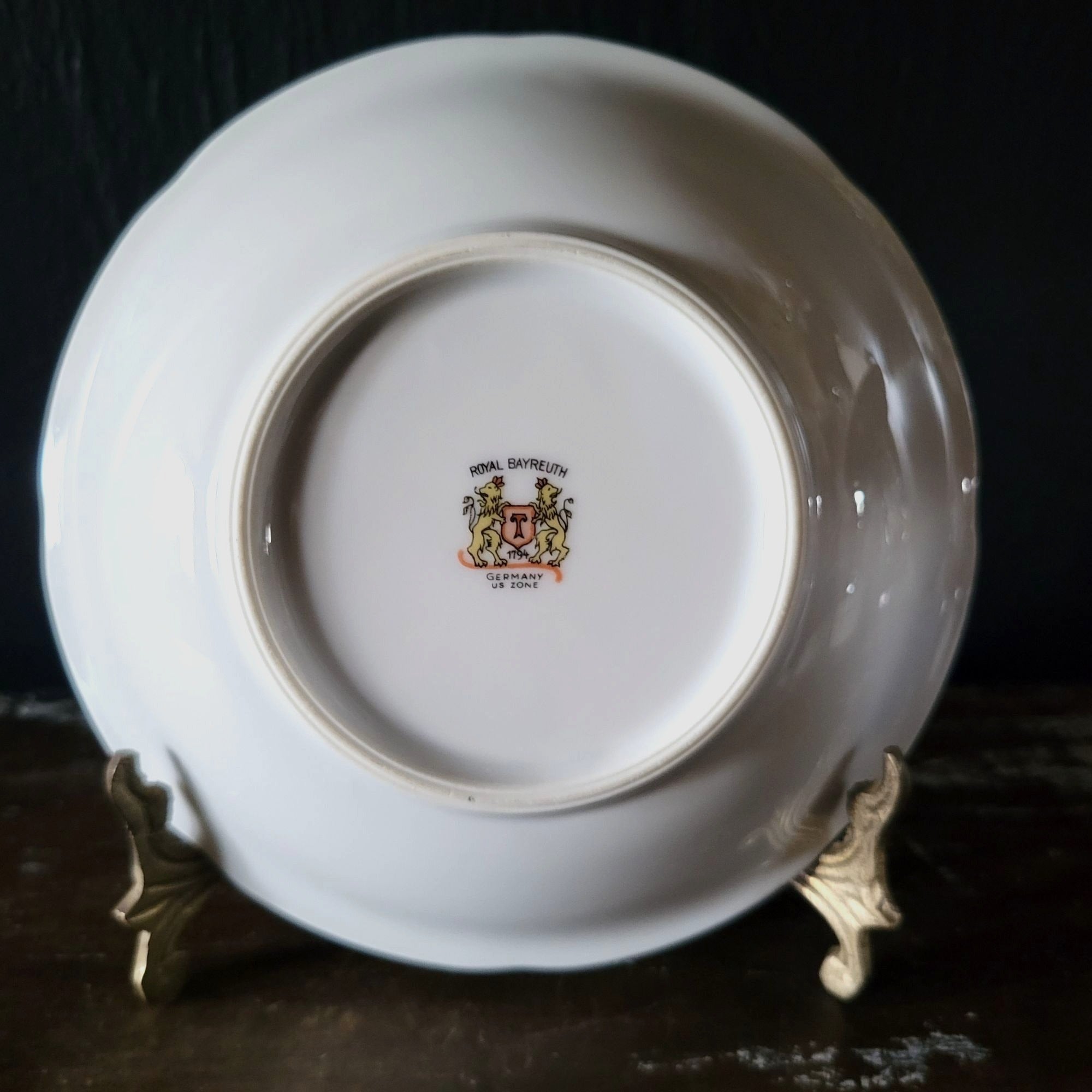 Vtg Royal Bayreuth Teal Tulip Fruit /Dessert/ Sauce Bowl Floral Design Gold Trim