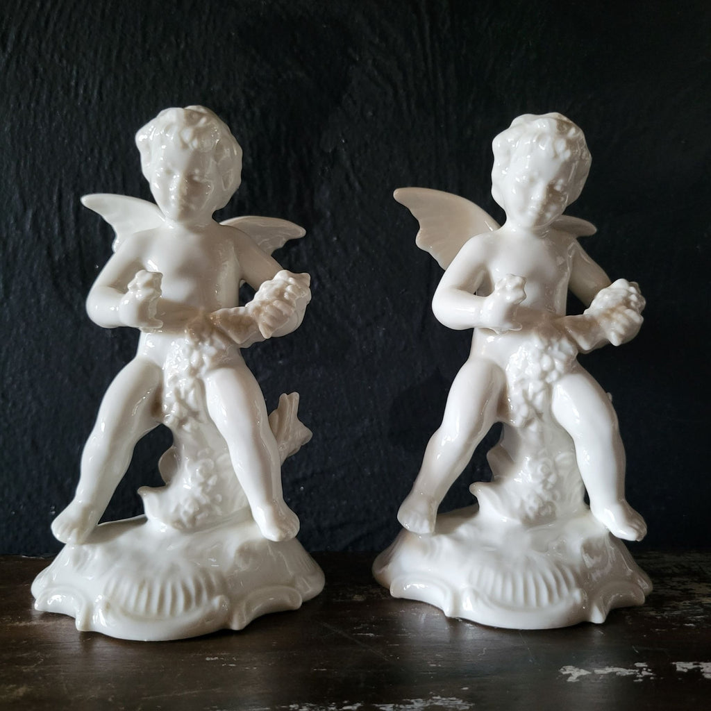 Pair Of Vintage Karl-Heinz Klette Dresden Porcelain Cherub Figurines "Spring"
