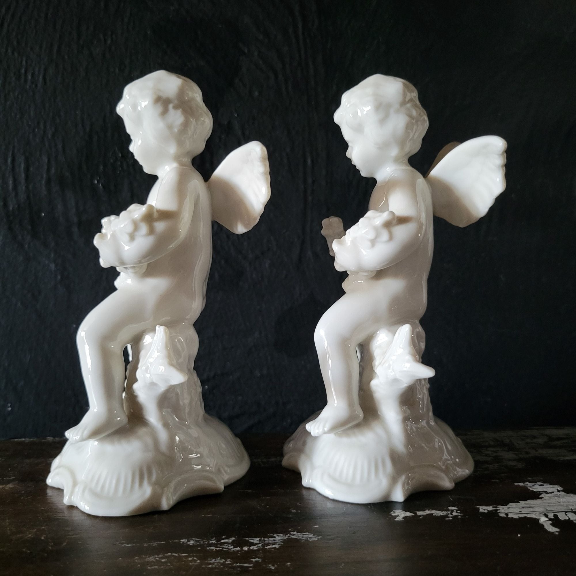 Pair Of Vintage Karl-Heinz Klette Dresden Porcelain Cherub Figurines "Spring"