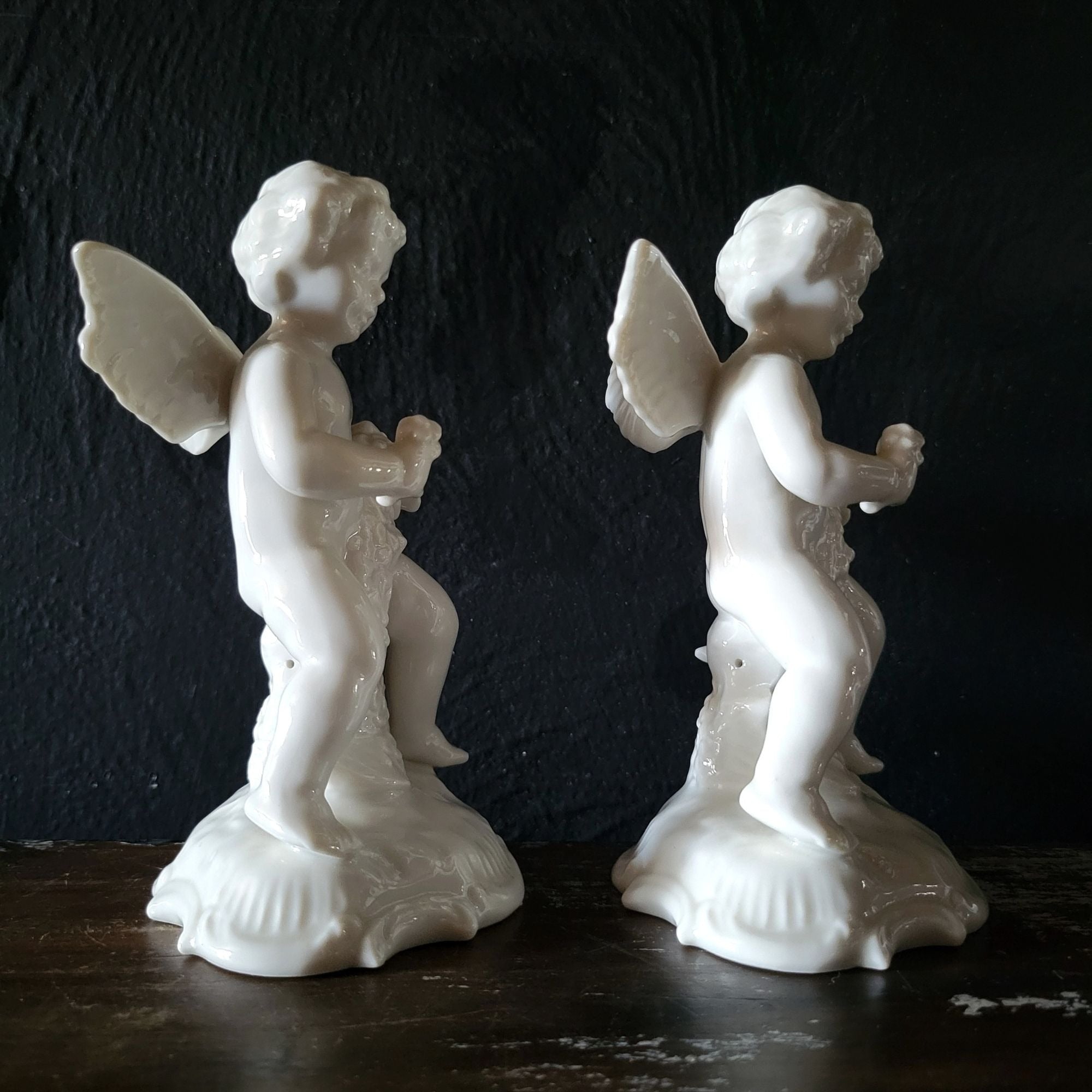 Pair Of Vintage Karl-Heinz Klette Dresden Porcelain Cherub Figurines "Spring"