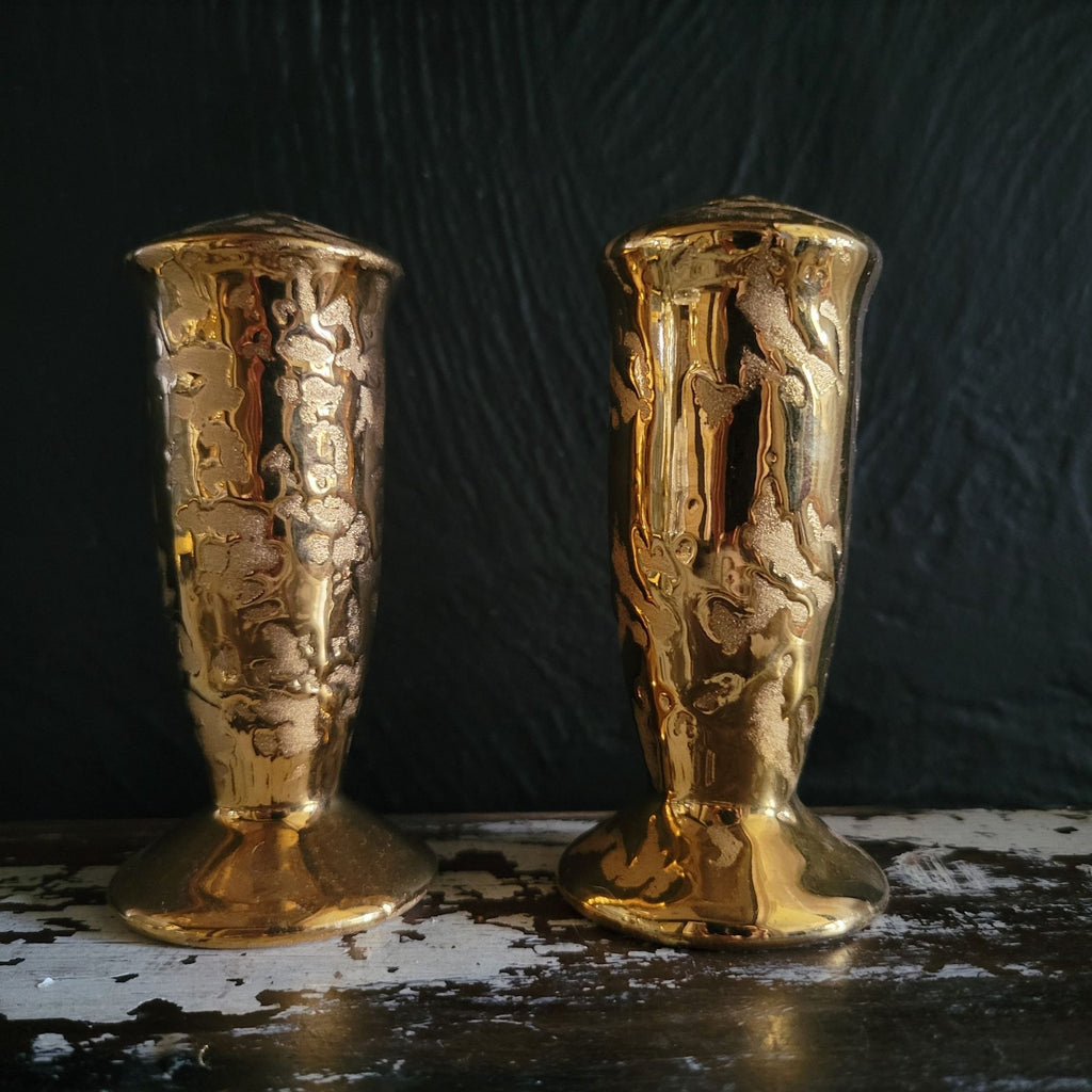 Vintage Paragon 22 Karat Weeping Gold Salt and Pepper Shakers Mid Century